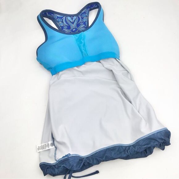 Athleta Tinker Tank Blue Paisley Print Drawstring Waist Activewear Athletic Top - Picture 8 of 12